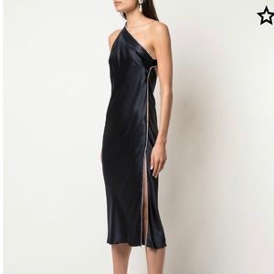 Michelle Mason One Shoulder Embellished Silk Dress